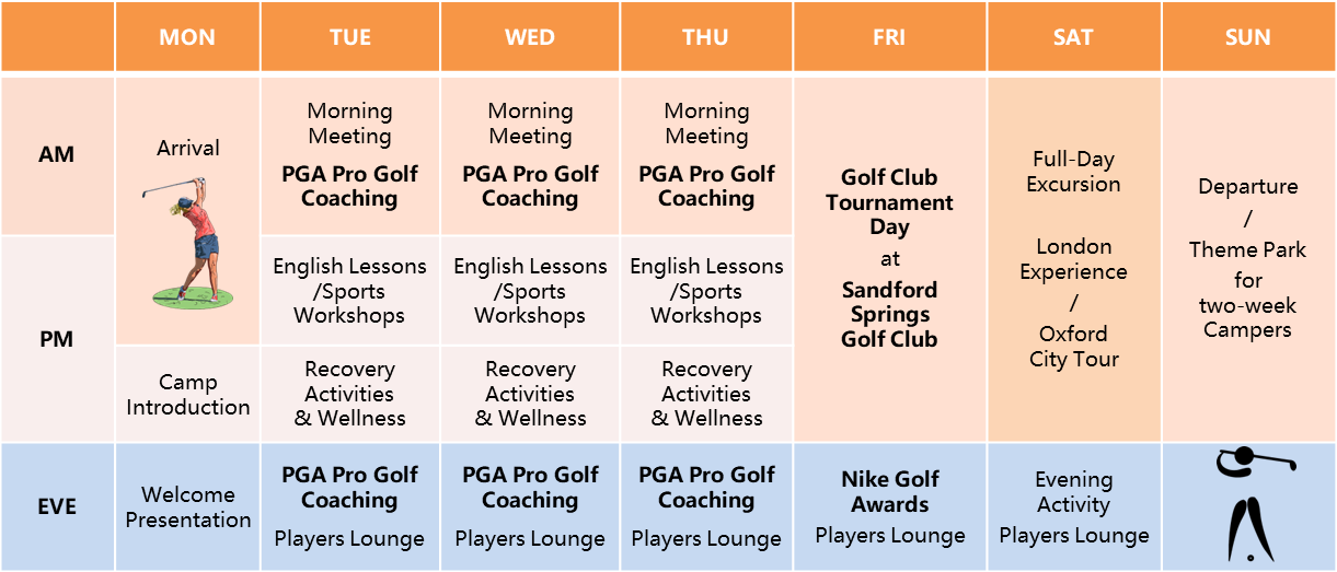 Nike Golf Camp timetable