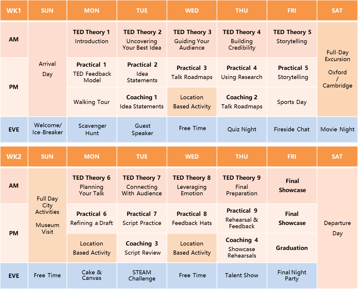 TED Summer School Timetable
